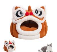 Générique Cute Lion Head Pet Beds for Cats, Dance Lion Cats Bed, Removable and Washable Winter Closed-Off Cat Bed, Soft Cozy with Cushion, for Small Medium Cat Dogs (Coffee,Large)