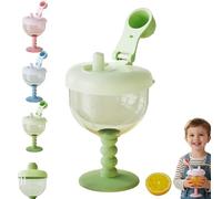 Générique Cute No-Spill Goblet Cup with Lid, Wine Sippy Cup, No Spill Plastic Wine Glass GobletCup - Easy-Grip Beverage Mug with Easy Measurement Marks for Travel (Green)