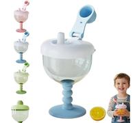 Générique Cute No-Spill Goblet Cup with Lid, Wine Sippy Cup, No Spill Plastic Wine Glass GobletCup - Easy-Grip Beverage Mug with Easy Measurement Marks for Travel (Blue)