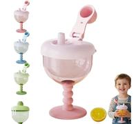 Générique Cute No-Spill Goblet Cup with Lid, Wine Sippy Cup, No Spill Plastic Wine Glass GobletCup - Easy-Grip Beverage Mug with Easy Measurement Marks for Travel (Pink)