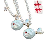 Générique Cute Pearl Fish Zircon Pendant Necklace, Natural Pearl Irregular Fish Shape Women Pendant, Summer Beach Ocean Jewelry Clavicle Chain for Anniversary Birthday Gift