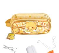 Générique Cute Pencil Case, Animal Pen Pouch, Adorable Case Bag Large Capacity 8.5 inches, Compact Lightweight, Aesthetic Stationery Organizer for Children, Girls, Kids Teen, Yellow Brown