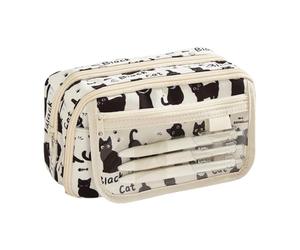 Générique Cute Pencil Pouch 9 Compartments Canvas Big Cat Zipper Box | Pencil Bag Canvas For School Supplies, College, Office, Students, Kids, Adults