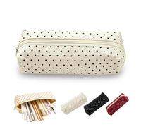 Générique Cute Polka Dot Pencil Case, Y2k Vintage Pencil Pouch, Large Capacity Makeup Bag, for Travel and Gift (Beige)
