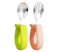 Générique Cutlery Set - Stainless Steel 2-Piece Fork Spoon | Circle Handed Self-Feeding Utensils for Lunch Dinner School Travel Home Daycare Boys Girls 1+ Years Road Trip Fun