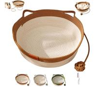 Générique Cutypet Cat Basket Bed, Pets Hand Woven Cotton Bed Basket with Toy Tail, Round Cat Sleeping Nest with Built-in Scratching Pad and Play Ball for Cats and Dogs All-Season (Khaki,L)