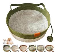 Générique Cutypet Cat Basket, Cotton Rope Woven Cat Bed Basket, Rope Round Cats Nest with Built-in Scratching Pad and Play Ball for Cats and Dogs All-Season (Green,Large)