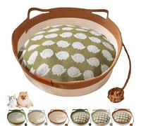 Générique Cutypet Cat Basket, Cotton Rope Woven Cat Bed Basket, Rope Round Cats Nest with Built-in Scratching Pad and Play Ball for Cats and Dogs All-Season (Brown+Mat,Medium)