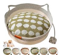 Générique Cutypet Cat Basket, Cotton Rope Woven Cat Bed Basket, Rope Round Cats Nest with Built-in Scratching Pad and Play Ball for Cats and Dogs All-Season (Gray+Mat,Small)