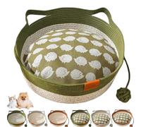 Générique Cutypet Cat Basket, Cotton Rope Woven Cat Bed Basket, Rope Round Cats Nest with Built-in Scratching Pad and Play Ball for Cats and Dogs All-Season (Green+Mat,Large)