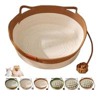 Générique Cutypet Cat Basket, Cotton Rope Woven Cat Bed Basket, Rope Round Cats Nest with Built-in Scratching Pad and Play Ball for Cats and Dogs All-Season (Brown,Medium)