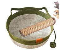 Générique Cutypet Cat Basket, Virela Wicker Woven Cat Bed, Cotton Rope Woven Handwoven Round Cats Bed with Toy Tail, Scratching Pad and Play Ball, Breathable Beds for Pet (Green with Cool Mat,Small)