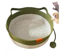 Générique Cutypet Cat Basket, Virela Wicker Woven Cat Bed, Cotton Rope Woven Handwoven Round Cats Bed with Toy Tail, Scratching Pad and Play Ball, Breathable Beds for Pet (Green,Large)