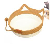 Générique Cutypet Cat Basket, Virela Wicker Woven Cat Bed, Cotton Rope Woven Handwoven Round Cats Bed with Toy Tail, Scratching Pad and Play Ball, Breathable Beds for Pet (Caramel,Large)