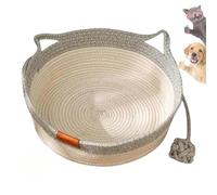 Générique Cutypet Cat Basket, Virela Wicker Woven Cat Bed, Cotton Rope Woven Handwoven Round Cats Bed with Toy Tail, Scratching Pad and Play Ball, Breathable Beds for Pet (Gray,Medium)