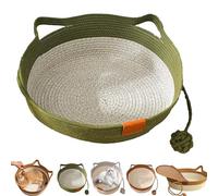 Générique Cutypet Cat Basket, Wicker Woven Cat Bed, Pets Hand Woven Sleeping Bed Basket, Rope Round Cat Nest with Built-in Scratching Pad and Play Ball for Cat (Green,Small)
