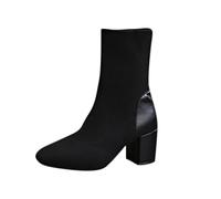 Générique Dame Bottines Mi-Mollet Twill Hautes À Talons Carrés Femme Botte Travail Confortable Imperméables Femmes Bottes Souple Elégantes Chaudes