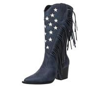 Générique Dame Haute Botte De Cow-Boy Western L'Automne Et L'Hiver NouveautéS Chaussures Tassel BrodéEs Boots Chaude Soft Respirant High Boots Vintage AntidéRapantes Chaussures 35-43 EU