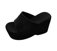 Générique Damenmode Einfarbig Leder Offene Spitze Quadratischer Kopf Flache Casual Slipper Sandales Plates Habillées (36)