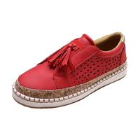 Générique Dames Couleur Unie Respirant Bout Rond À Lacets Bas Haut Plat Bottes De Neige pour Femmes Taille 7 Imperméables Isolées (Red, 35) Sneakers Femme Chaussure Sport Baskette Chussures Basket