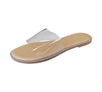 Générique Dames été Simple Transparent fond plat un mot plage vêtements chauds grande taille sandales pantoufles Cuissardes Tan (Clear, 38)