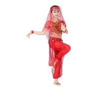 Générique Danse Orientale Enfant Fille Déguisement Ensemble Classique Indienne Robe avec Ceinture, Tenue Danse du Ventre pour Performance Spectacle Fête (Red, 8-9 Years)
