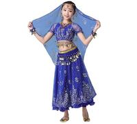 Générique Danse pour Filles, Tenue de Spectacle Indienne, Tenue d'Été Décontractée, Ensemble de Jeu pour Enfants, Spectacle sur Scène, Élastique (Dark Blue, 8-10 Years)