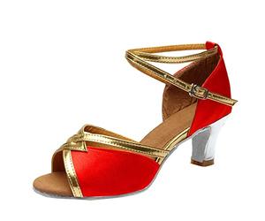 Générique Danse Talon Chausson Cuir Véritable Pleine Fleur Classique Fille Chaussure De Dance Heels 8cm Noir Barre Au Sol Femme Ballerines Chaussures Latine Modern Jazz satin Confortable 2-Rouge 35