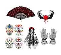 Générique Day Of The Dead Costume, 5 Piece Rose Veil Headpiece Costume Set