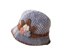 Générique De Gendarme en Bois pour à Fleurs pour Femmes, épais, français, Chaud et Coupe-Vent, tricoté Crochet, Chapeau à Fleurs De Cowboy Enfant Fille (Grey, One Size)