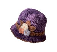 Générique De Gendarme en Bois pour à Fleurs pour Femmes, épais, français, Chaud et Coupe-Vent, tricoté Crochet, Chapeau à Fleurs De Cowboy Enfant Fille (Purple, One Size)