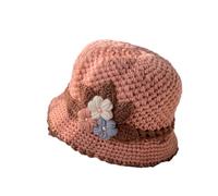 Générique De Gendarme en Bois pour à Fleurs pour Femmes, épais, français, Chaud et Coupe-Vent, tricoté Crochet, Chapeau à Fleurs De Cowboy Enfant Fille (Pink, One Size)