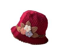 Générique De Gendarme en Bois pour à Fleurs pour Femmes, épais, français, Chaud et Coupe-Vent, tricoté Crochet, Chapeau à Fleurs De Cowboy Enfant Fille (RD2, One Size)