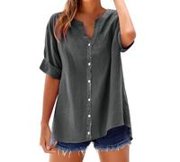 Générique Deals+of The Day Chemisier Femme Chic et élé Chemise Femme Lin T-Shirt Manches Longues Col V Bouton Tshirt Couleur Unie Lâche Respirant Coton Lin Tunique Grande Taille Tops Pas Cher