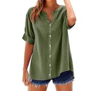 Générique Deals+of The Day Chemisier Femme Chic et élé Chemise Femme Lin T-Shirt Manches Longues Col V Bouton Tshirt Couleur Unie Lâche Respirant Coton Lin Tunique Grande Taille Tops Pas Cher