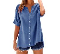 Générique Deals+of The Day Chemisier Femme Chic et élé Chemise Femme Lin T-Shirt Manches Longues Col V Bouton Tshirt Couleur Unie Lâche Respirant Coton Lin Tunique Grande Taille Tops Pas Cher
