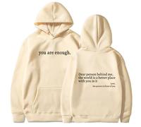 Générique Dear Person Behind Me Hoodie, You are Enough Hoodie, Casual Graphic Letter Print Sleeve Sweatshirt Gift for Men Women (Apricot,5TG)