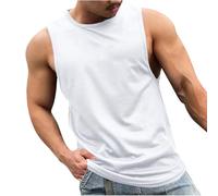 Générique Débardeur Été Homme Maillot de Corps Tee Shirt sans Manche T-Shirts Couleur Unie Doux Teeshirt Manches Courtes Tshirt Respirant Léger Vêtements Et Ventes Flash du Jour Blanc M