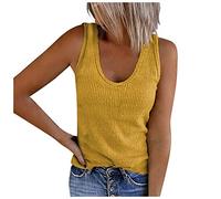 Générique DéBardeur Femme Chic Et Elegant,Women's Summer Workout Base U-Neck Tees Casual Shirt Tops Tank Solid Sleeveless Chemisier (Yellow, XXXXL)