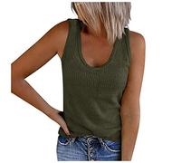 Générique DéBardeur Femme Chic,Women's Summer Workout Base U-Neck Tees Casual Shirt Tops Tank Solid Sleeveless Chemisier (Army Green, XXL)