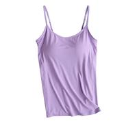 Générique Debardeur Femme Côtelés Top Soutien Gorge Intégré Coton Summer Anti-Transpiration Blanc Sexy sans Armatures pour Confortable sous Les Robes D'été avec Bretelle Integre