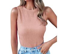 Générique DéBardeur Femme Coton Bio Dos Nageur Col Rond Basic Slim Fit Chemises élégantes Hauts côtelés Tricot Cami Top