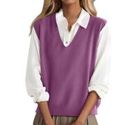 Générique Debardeur Femme Laine Pull Gilet Tricot Col en V pour Femme Chic Et Elegant Pull Couleur Unie Chaud Décontracté Basique Style Preppy Sweater Automne Hiver Violet,XXL
