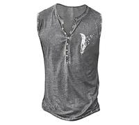 Générique Débardeur Homme Imprimé Col Boutonné, Haut Sans Manches Respirant avec Motif Rétro et Fermeture Boutons, Maillot de Corps Homme Décontracté pour l'Été, Tank Top Style Chemise, poche bouton