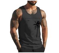 Générique Debardeur Homme Tee Shirt sans Manche Homme Été Col Rond Débardeurs Sport Gainant Imprimé Plantes Palmiers Plage Gilet Gym Respirant Musculation Fitness Décontracté Tank Top Casual