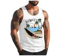 Générique Debardeur Homme Tee Shirt sans Manche Homme Été Col Rond Débardeurs Sport Gainant Imprimé Plantes Palmiers Plage Gilet Gym Respirant Musculation Fitness Décontracté Tank Top Casual