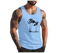 Générique Debardeur Homme Tee Shirt sans Manche Homme Été Col Rond Débardeurs Sport Gainant Imprimé Plantes Palmiers Plage Gilet Gym Respirant Musculation Fitness Décontracté Tank Top Casual