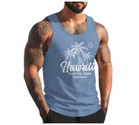 Générique Debardeur Homme Tee Shirt sans Manche Homme Été Col Rond Débardeurs Sport Gainant Imprimé Plantes Palmiers Plage Gilet Gym Respirant Musculation Fitness Décontracté Tank Top Casual