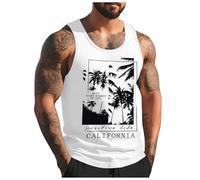 Générique Debardeur Homme Tee Shirt sans Manche Homme Été Col Rond Débardeurs Sport Gainant Imprimé Plantes Palmiers Plage Gilet Gym Respirant Musculation Fitness Décontracté Tank Top Casual