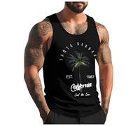 Générique Debardeur Homme Tee Shirt sans Manche Homme Été Col Rond Débardeurs Sport Gainant Imprimé Plantes Palmiers Plage Gilet Gym Respirant Musculation Fitness Décontracté Tank Top Casual